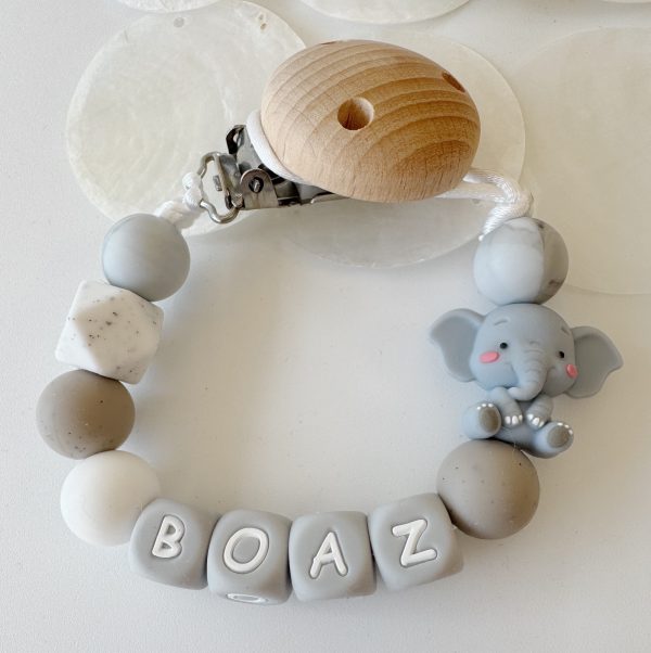 Speenkoord met naam ‘Boaz' - Roest /Beige/ Grijs