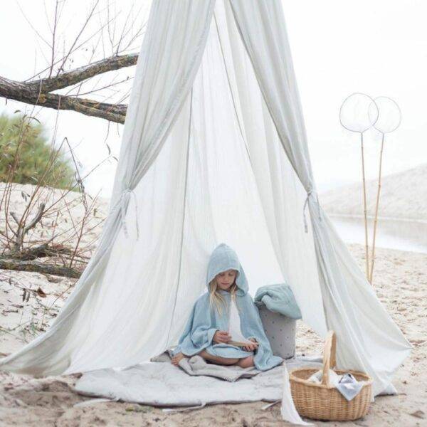 Organic Cotton Muslin Poncho – Foggy Blue - Afbeelding 2