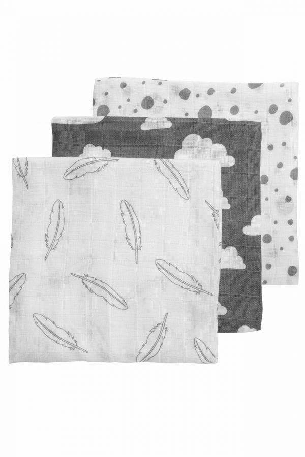 HYDROFIELE LUIERS 3-PACK FEATHERS-CLOUDS-DOTS - GRIJS/WIT - 70X70CM