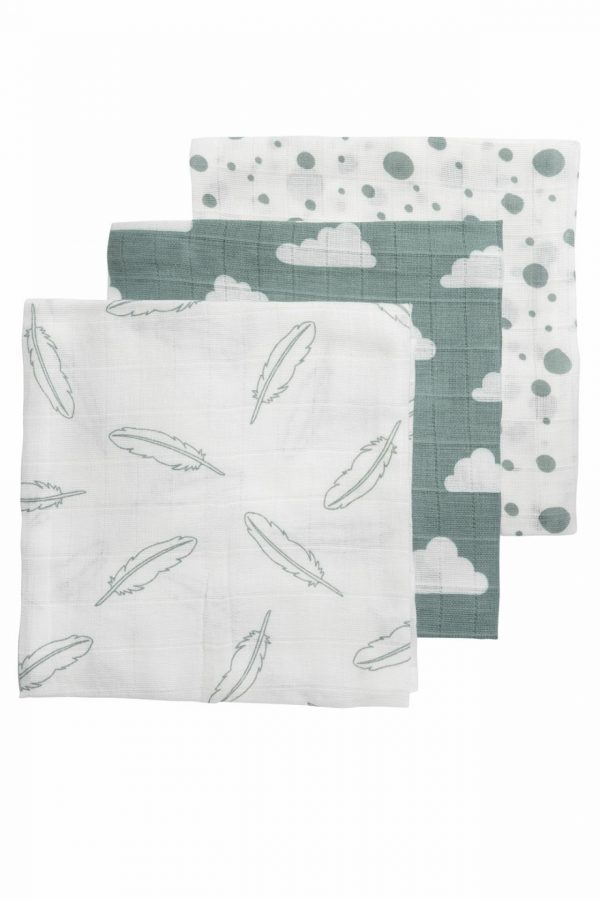 HYDROFIELE LUIERS 3-PACK FEATHERS-CLOUDS-DOTS - STONE GREEN/WIT - 70X70CM