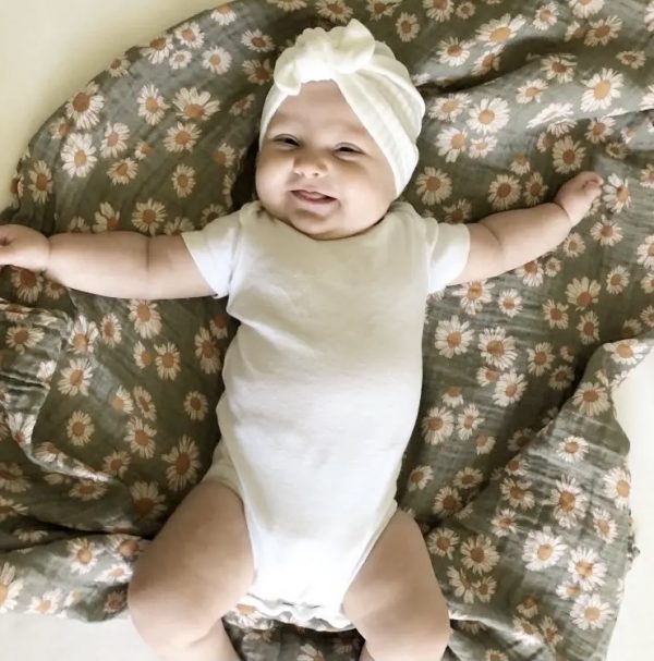 Muslin Swaddle Baby Blanket – Daisy green - Afbeelding 5