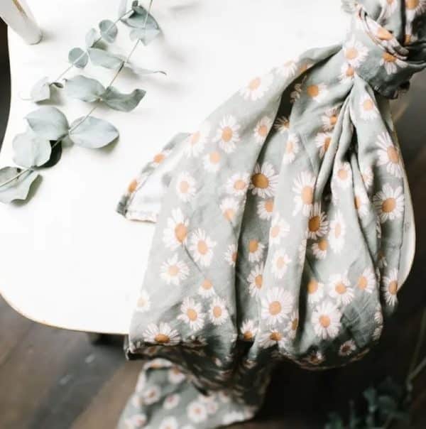 Muslin Swaddle Baby Blanket – Daisy green - Afbeelding 3