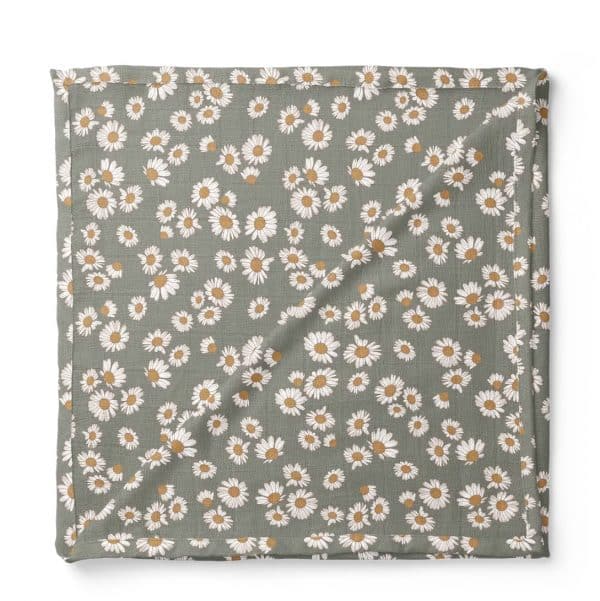 Muslin Swaddle Baby Blanket – Daisy green