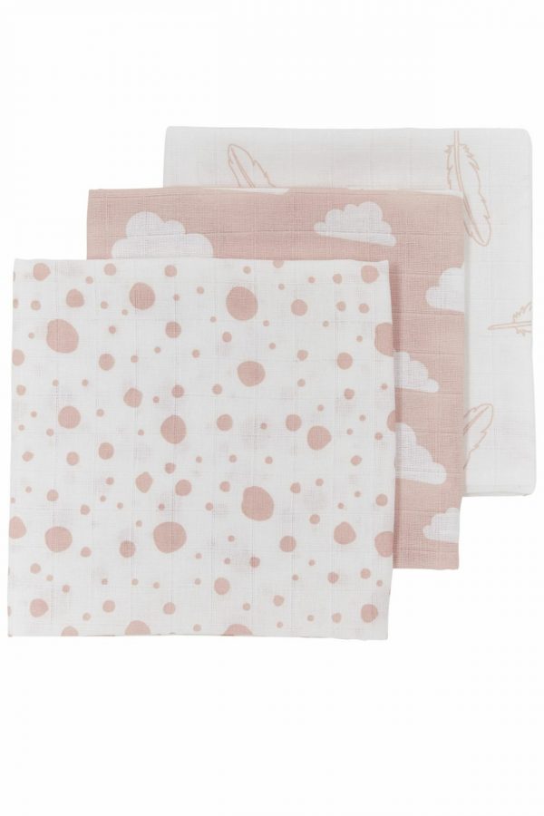 HYDROFIELE LUIERS 3-PACK FEATHERS-CLOUDS-DOTS - ROZE/WIT - 70X70CM